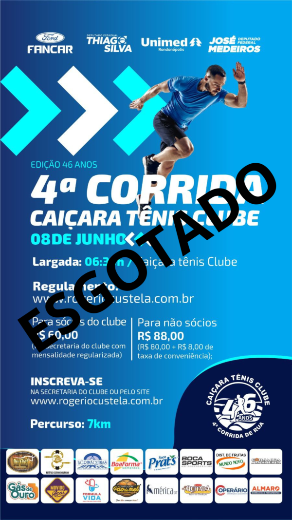 4ª CORRIDA CAIÇARA TÊNIS CLUBE – USO OBRIGATÓRIO CAMISETA.